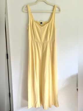 Old Navy Butter Yellow Linen Blend Summer Midi Dress Flowy Comfy Breathable S